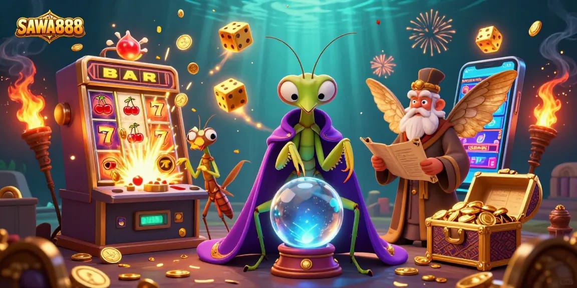SAWA888 slots come to life with vibrant characters and jackpot excitement in this 3D illustration.