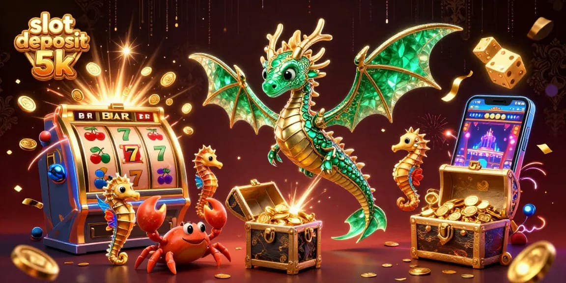 Spin and win with a vivid scene showcasing slot deposit 5k excitement and jackpot chances.