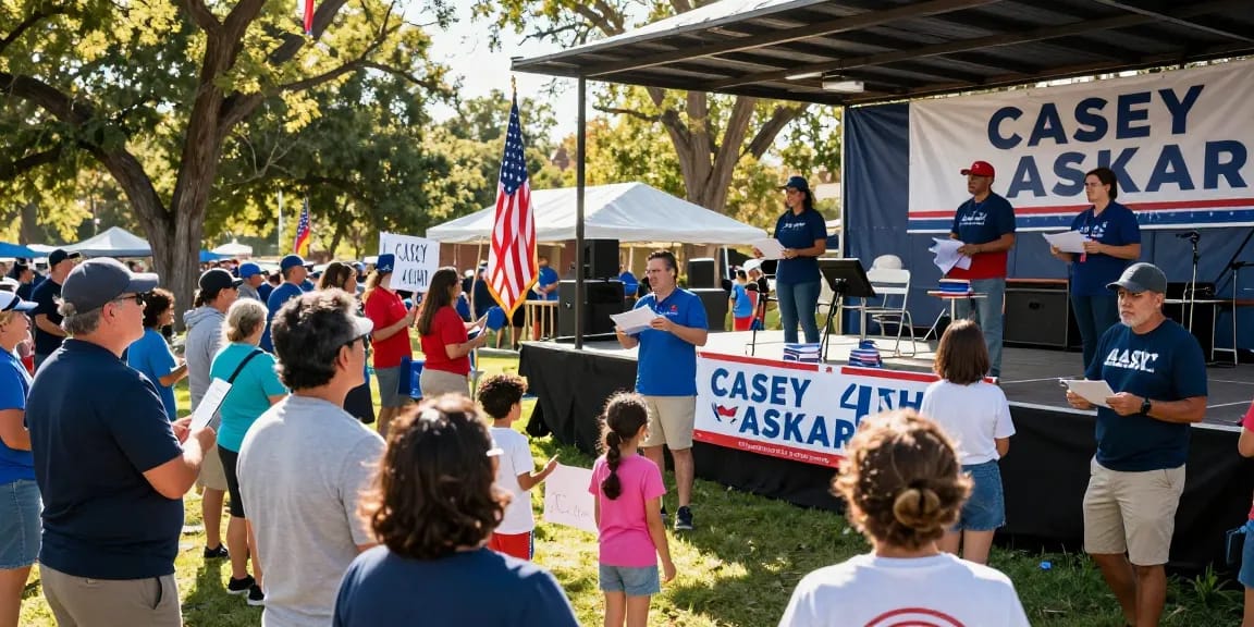 Casey Askar supporters rallying at a lively outdoor campaign event.