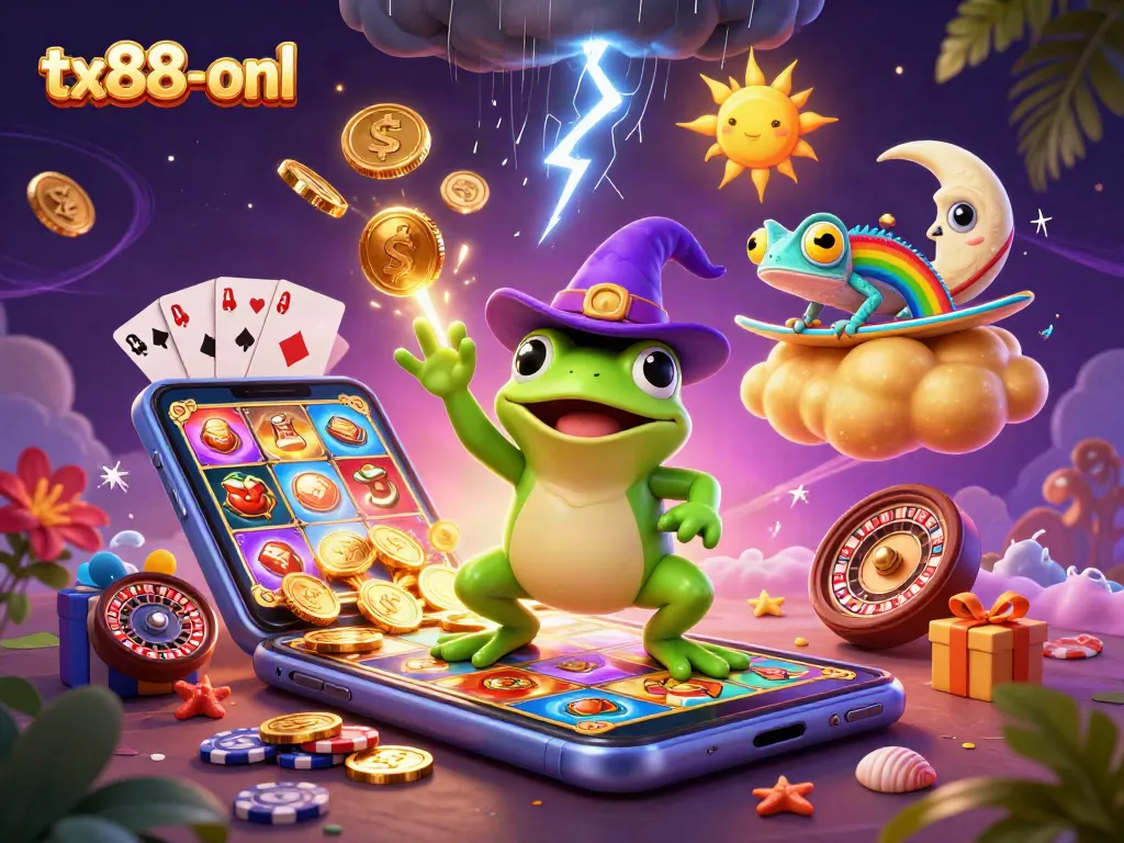 Experience thrilling gaming action on tx88-onl with vibrant 3D characters and casino elements.