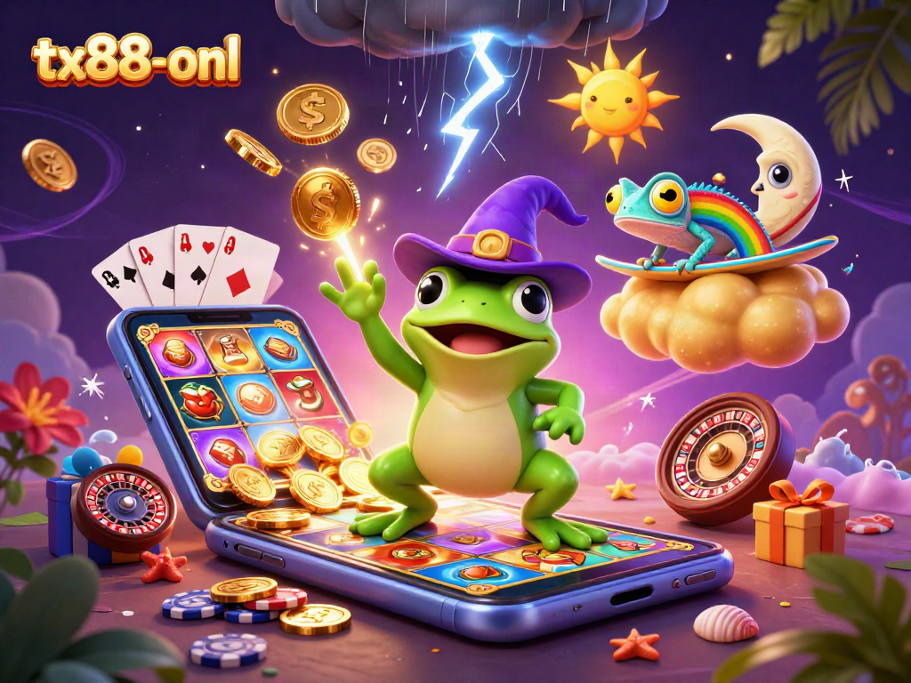 Experience thrilling gaming action on tx88-onl with vibrant 3D characters and casino elements.