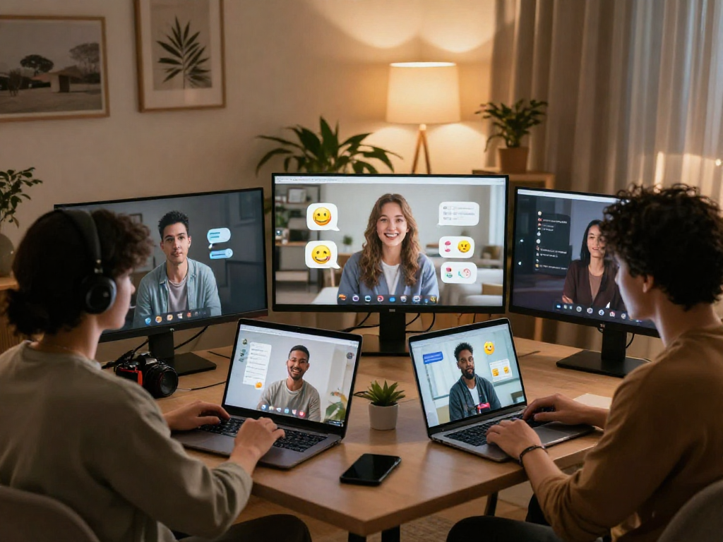 Engaging AI sex chat environment featuring diverse individuals in cozy home settings.
