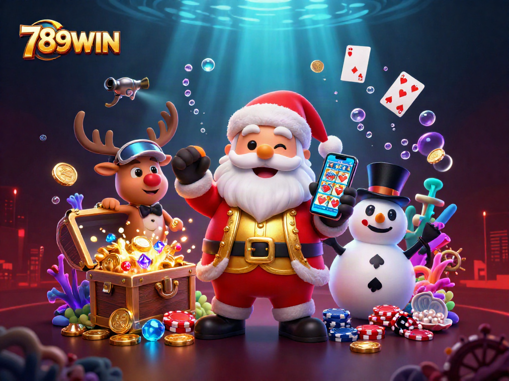Experience excitement with 789WIN as Santa wins jackpots in a vibrant casino scene.