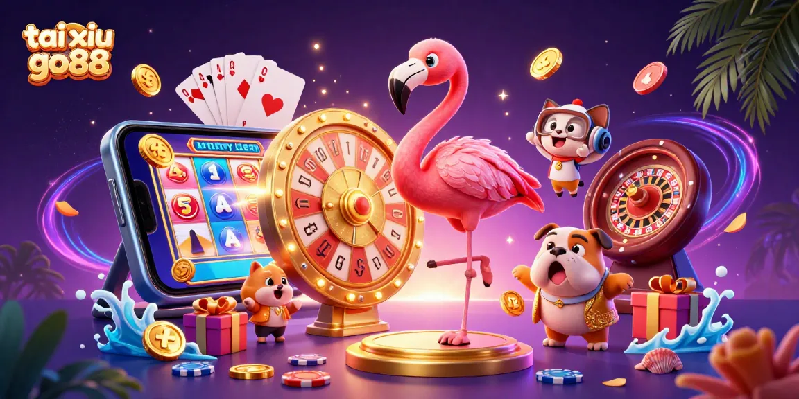 Engage with tai xiu go88 as the flamingo host spins the prize wheel amidst dynamic gaming elements.