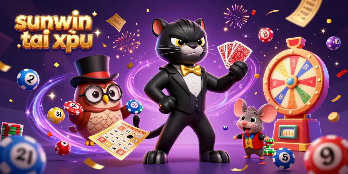 Engaging scene of sunwin tài xỉu game with colorful lottery elements and charming characters.